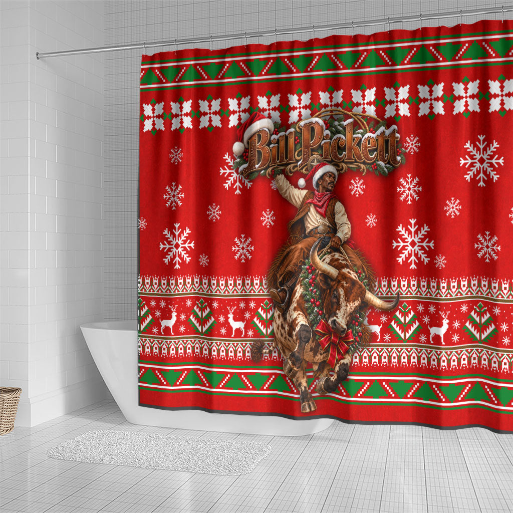 Bill Pickett Christmas Cowboy Shower Curtain Snowy Winter Western Rodeo Horse Rider Art