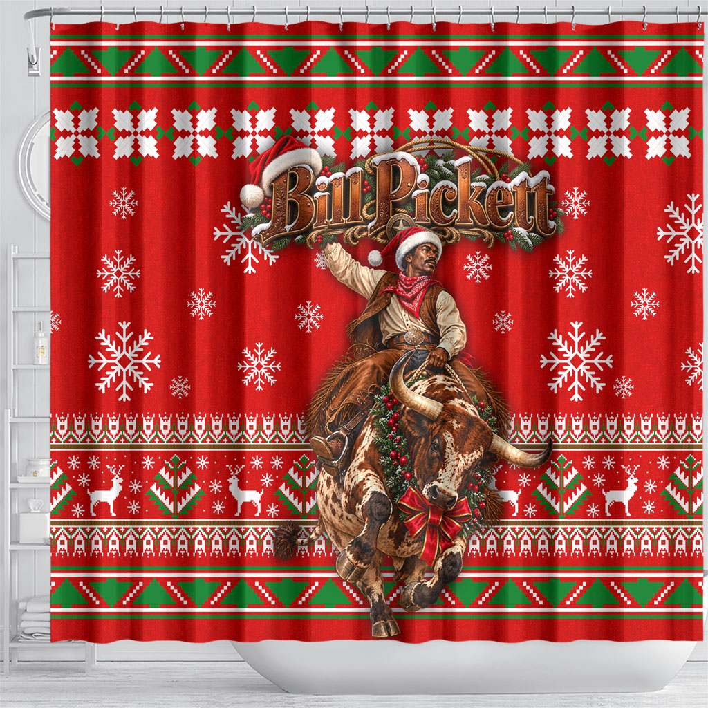 Bill Pickett Christmas Cowboy Shower Curtain Snowy Winter Western Rodeo Horse Rider Art