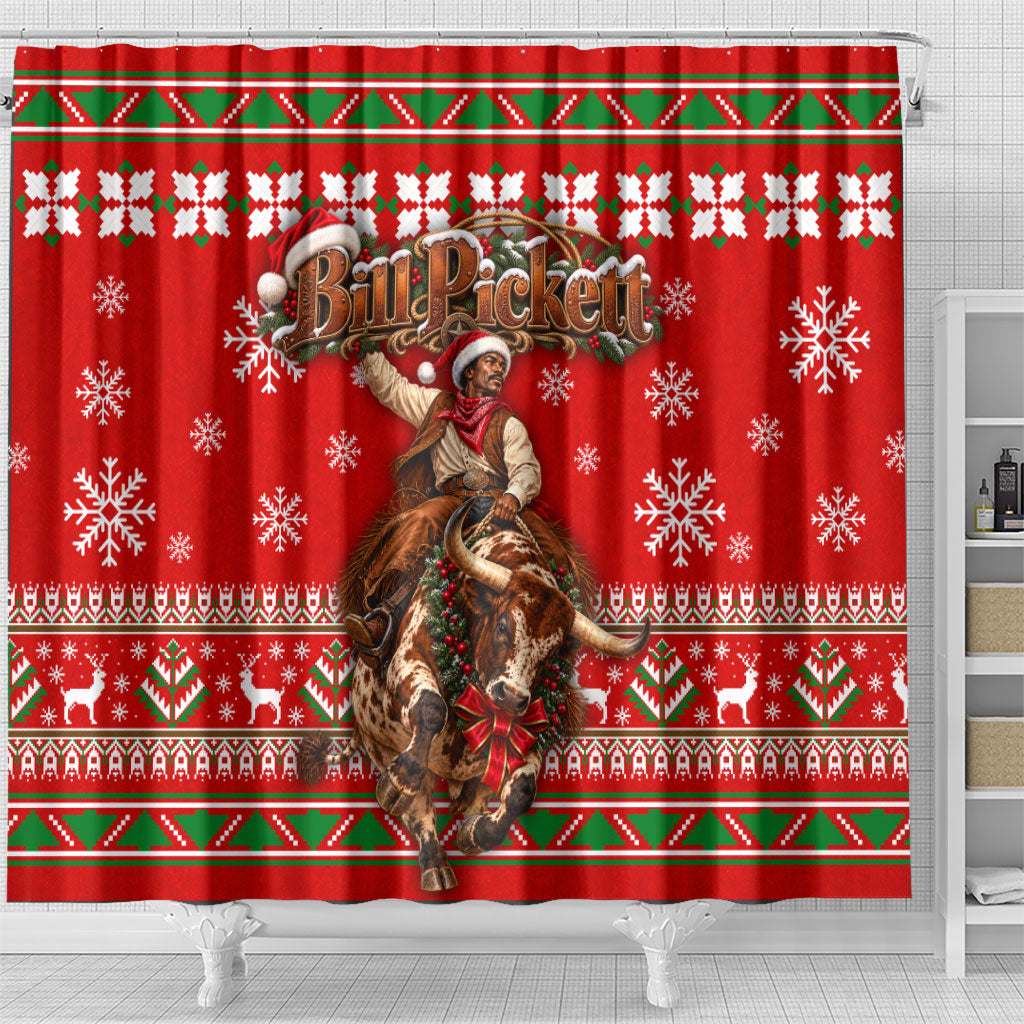 Bill Pickett Christmas Cowboy Shower Curtain Snowy Winter Western Rodeo Horse Rider Art