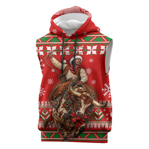 Bill Pickett Christmas Cowboy Sleeveless Hoodie Snowy Winter Western Rodeo Horse Rider Art
