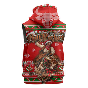 Bill Pickett Christmas Cowboy Sleeveless Hoodie Snowy Winter Western Rodeo Horse Rider Art