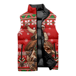 Bill Pickett Christmas Cowboy Sleeveless Puffer Jacket Snowy Winter Western Rodeo Horse Rider Art