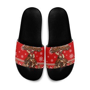 Bill Pickett Christmas Cowboy Slide Sandals Snowy Winter Western Rodeo Horse Rider Art