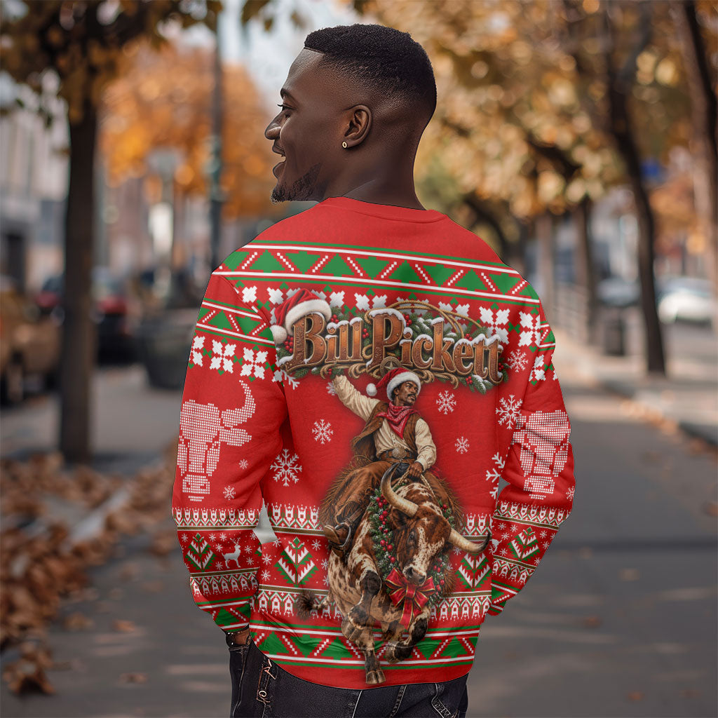 Bill Pickett Christmas Cowboy Sweatshirt Snowy Winter Western Rodeo Horse Rider Art