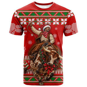 Bill Pickett Christmas Cowboy T shirt Snowy Winter Western Rodeo Horse Rider Art