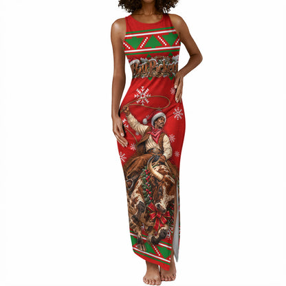 Bill Pickett Christmas Cowboy Tank Maxi Dress Snowy Winter Western Rodeo Horse Rider Art