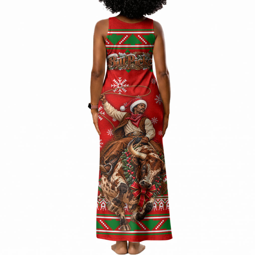 Bill Pickett Christmas Cowboy Tank Maxi Dress Snowy Winter Western Rodeo Horse Rider Art