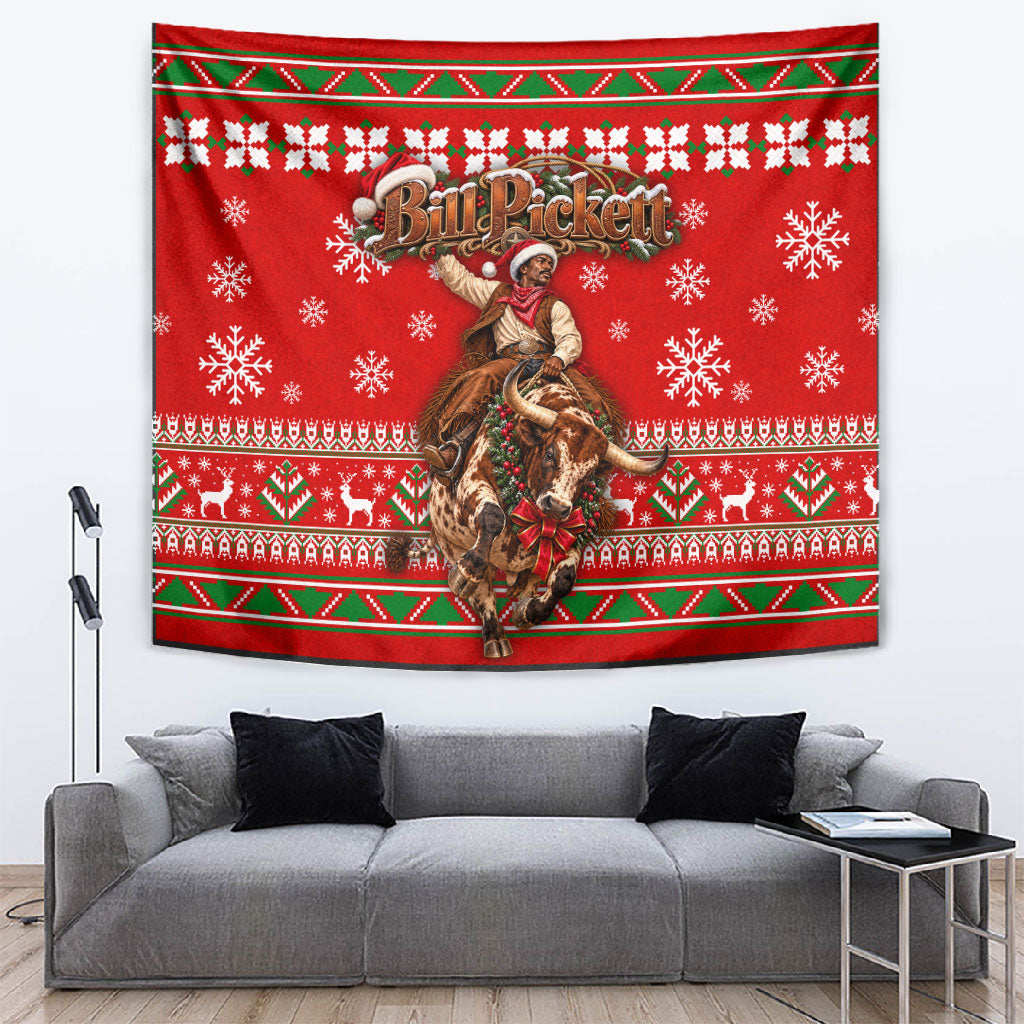 Bill Pickett Christmas Cowboy Tapestry Snowy Winter Western Rodeo Horse Rider Art