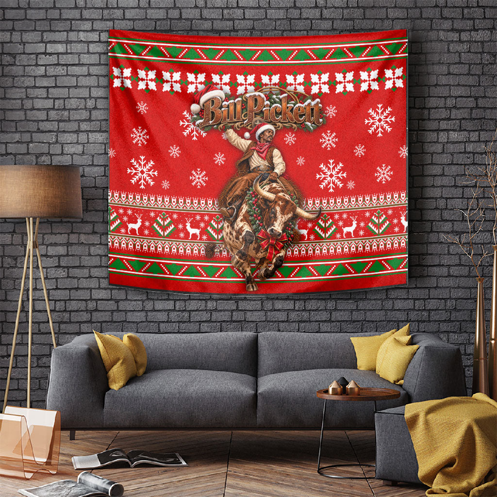 Bill Pickett Christmas Cowboy Tapestry Snowy Winter Western Rodeo Horse Rider Art