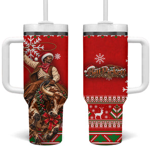 Bill Pickett Christmas Cowboy Tumbler With Handle Snowy Winter Western Rodeo Horse Rider Art