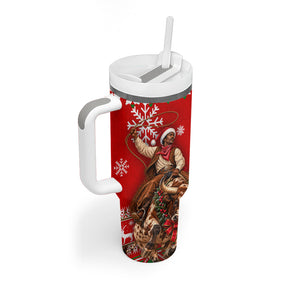 Bill Pickett Christmas Cowboy Tumbler With Handle Snowy Winter Western Rodeo Horse Rider Art