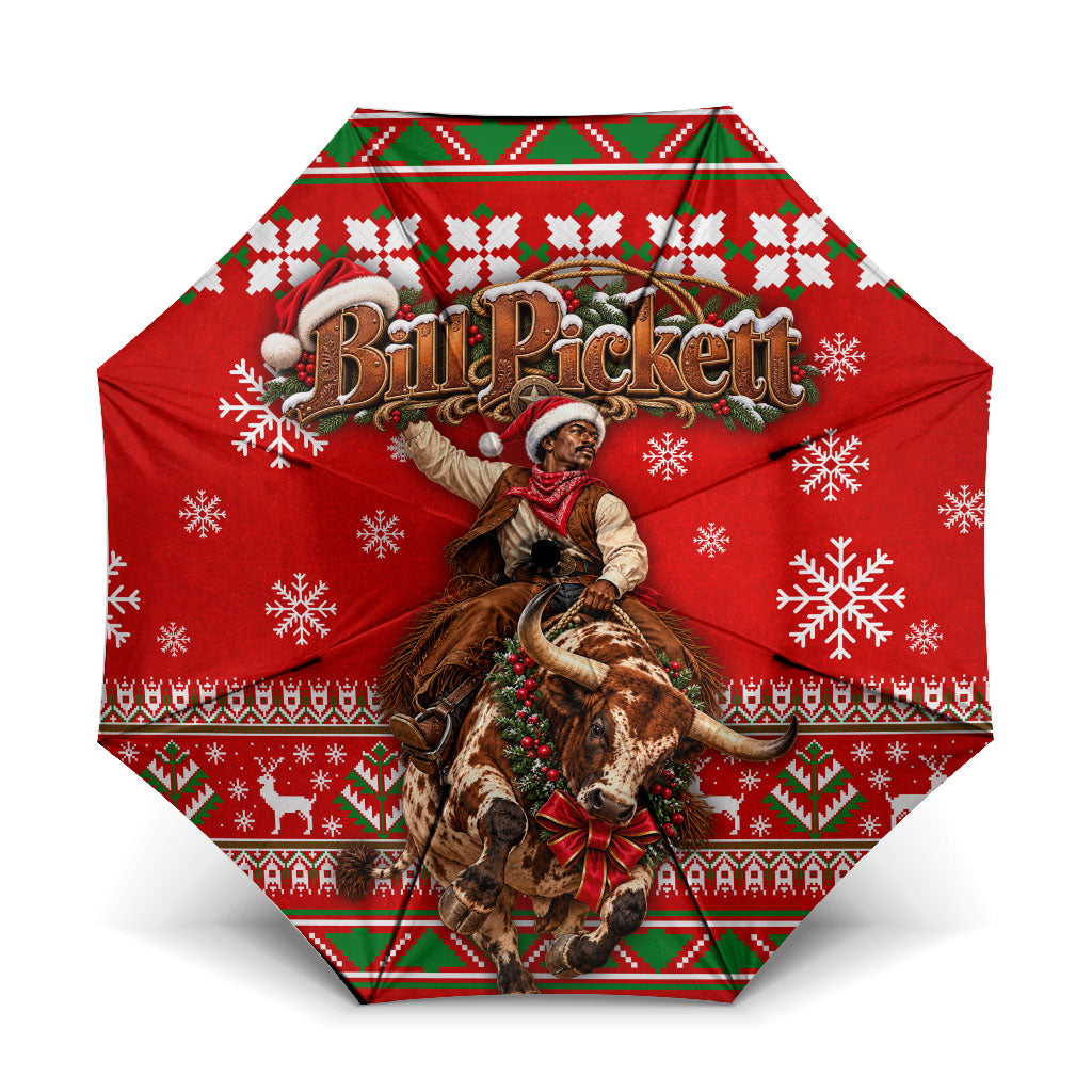 Bill Pickett Christmas Cowboy Umbrella Snowy Winter Western Rodeo Horse Rider Art