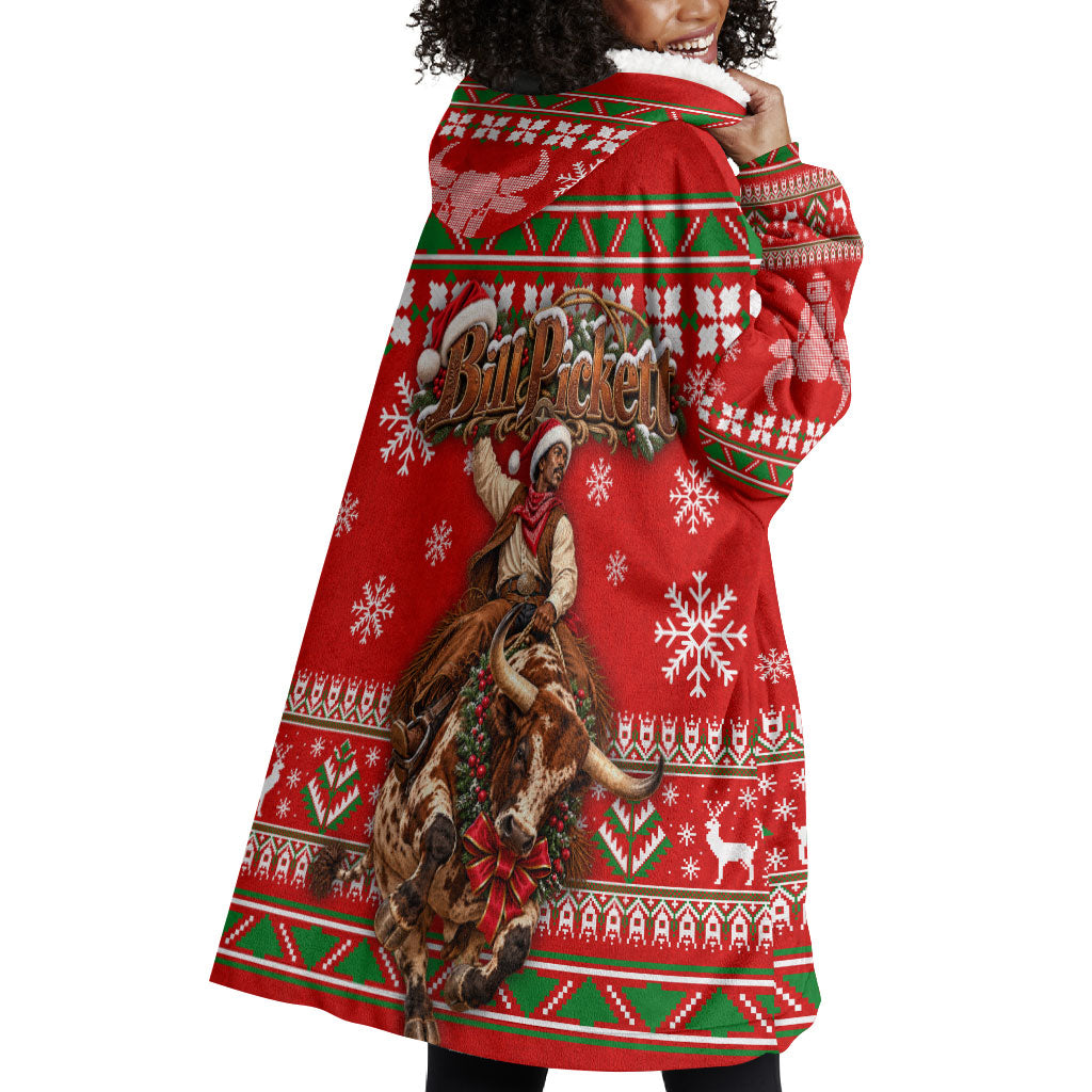 Bill Pickett Christmas Cowboy Wearable Blanket Hoodie Snowy Winter Western Rodeo Horse Rider Art