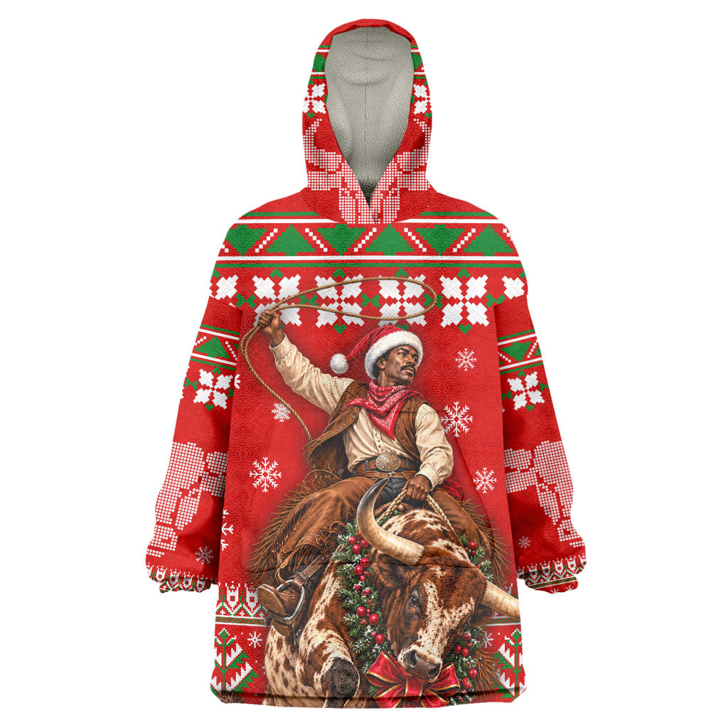 Bill Pickett Christmas Cowboy Wearable Blanket Hoodie Snowy Winter Western Rodeo Horse Rider Art