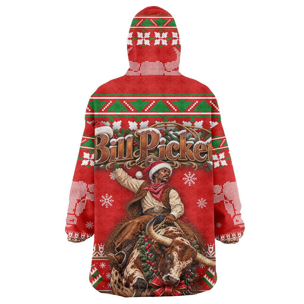 Bill Pickett Christmas Cowboy Wearable Blanket Hoodie Snowy Winter Western Rodeo Horse Rider Art