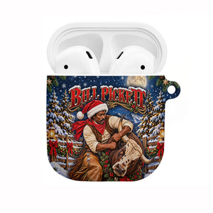 Bill Pickett Christmas Bull Rider AirPods Case Snowy Winter Western Rodeo Night Art