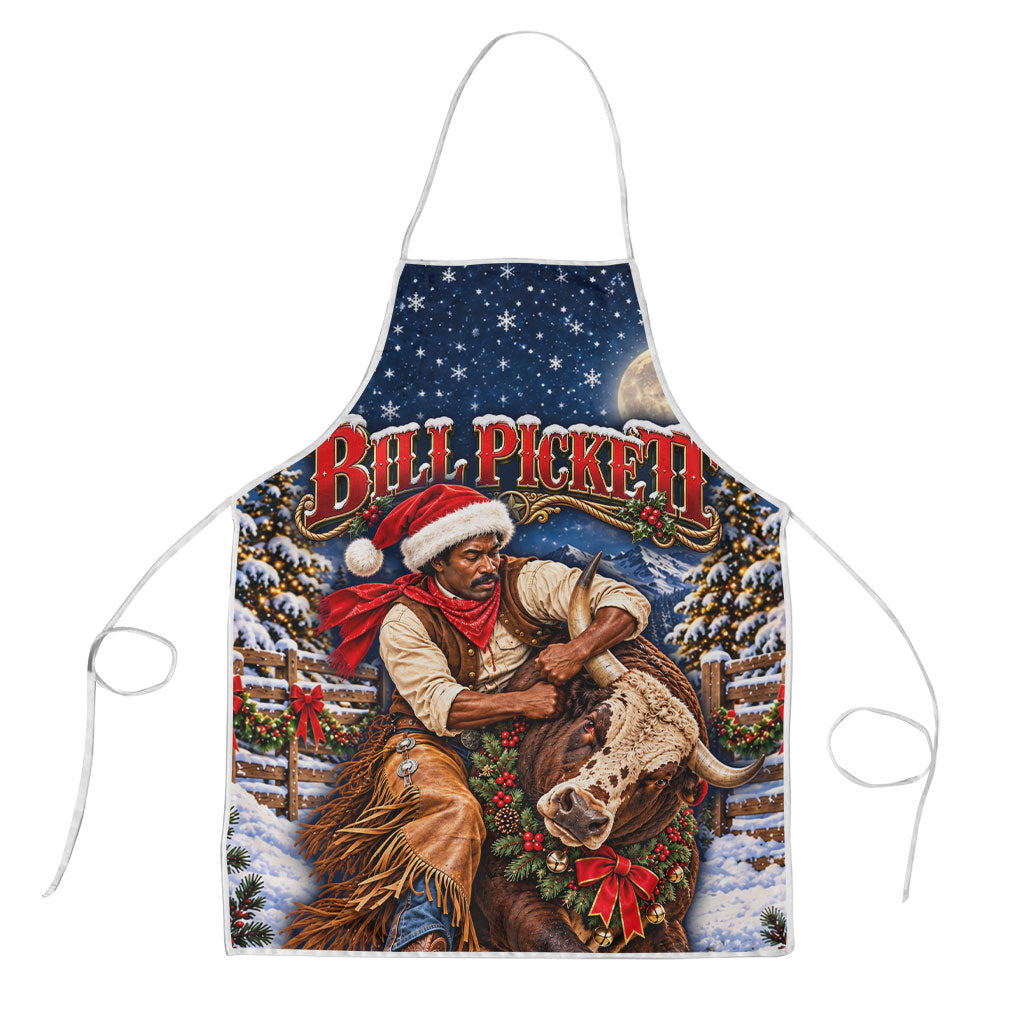 Bill Pickett Christmas Bull Rider Apron Snowy Winter Western Rodeo Night Art