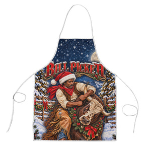 Bill Pickett Christmas Bull Rider Apron Snowy Winter Western Rodeo Night Art