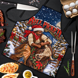 Bill Pickett Christmas Bull Rider Apron Snowy Winter Western Rodeo Night Art
