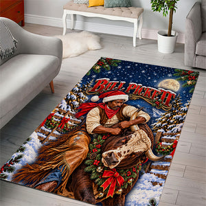 Bill Pickett Christmas Bull Rider Area Rug Snowy Winter Western Rodeo Night Art