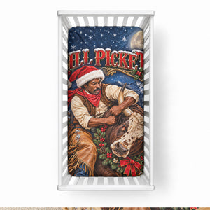 Bill Pickett Christmas Bull Rider Baby Bed Cover Snowy Winter Western Rodeo Night Art