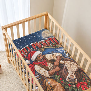 Bill Pickett Christmas Bull Rider Baby Bed Cover Snowy Winter Western Rodeo Night Art