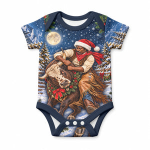 Bill Pickett Christmas Bull Rider Baby Onesie Snowy Winter Western Rodeo Night Art