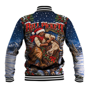 Bill Pickett Christmas Bull Rider Baseball Jacket Snowy Winter Western Rodeo Night Art