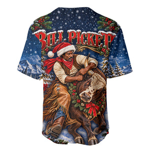 Bill Pickett Christmas Bull Rider Baseball Jersey Snowy Winter Western Rodeo Night Art