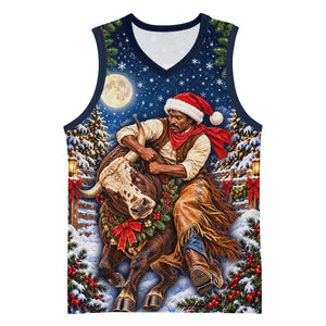 Bill Pickett Christmas Bull Rider Basketball Jersey Snowy Winter Western Rodeo Night Art