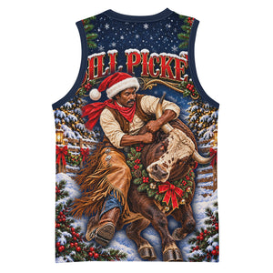 Bill Pickett Christmas Bull Rider Basketball Jersey Snowy Winter Western Rodeo Night Art