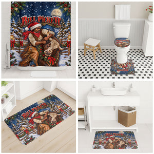 Bill Pickett Christmas Bull Rider Bathroom Set Snowy Winter Western Rodeo Night Art