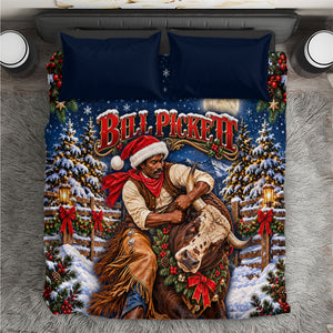 Bill Pickett Christmas Bull Rider Bedding Set Snowy Winter Western Rodeo Night Art
