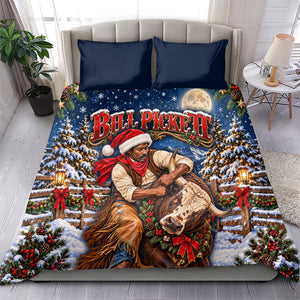 Bill Pickett Christmas Bull Rider Bedding Set Snowy Winter Western Rodeo Night Art
