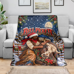 Bill Pickett Christmas Bull Rider Blanket Snowy Winter Western Rodeo Night Art