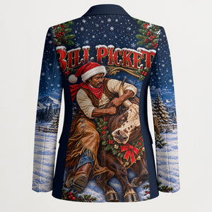 Bill Pickett Christmas Bull Rider Blazer Snowy Winter Western Rodeo Night Art