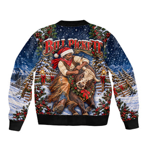 Bill Pickett Christmas Bull Rider Bomber Jacket Snowy Winter Western Rodeo Night Art