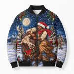 Bill Pickett Christmas Bull Rider Bomber Puffer Jacket Snowy Winter Western Rodeo Night Art