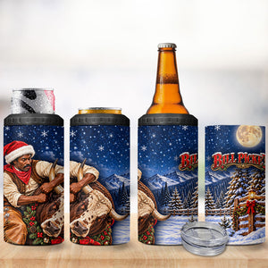 Bill Pickett Christmas Bull Rider 4 in 1 Can Cooler Tumbler Snowy Winter Western Rodeo Night Art