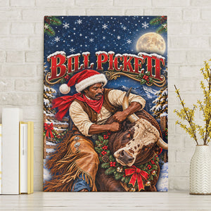 Bill Pickett Christmas Bull Rider Canvas Wall Art Snowy Winter Western Rodeo Night Art
