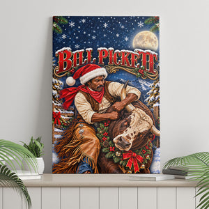 Bill Pickett Christmas Bull Rider Canvas Wall Art Snowy Winter Western Rodeo Night Art