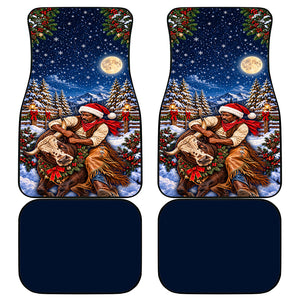 Bill Pickett Christmas Bull Rider Car Mats Snowy Winter Western Rodeo Night Art