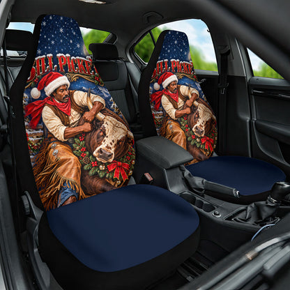Bill Pickett Christmas Bull Rider Car Seat Cover Snowy Winter Western Rodeo Night Art