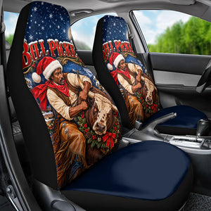 Bill Pickett Christmas Bull Rider Car Seat Cover Snowy Winter Western Rodeo Night Art