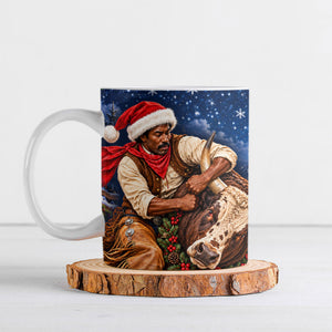 Bill Pickett Christmas Bull Rider Ceramic Mug Snowy Winter Western Rodeo Night Art