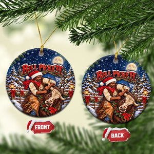 Bill Pickett Christmas Bull Rider Ceramic Ornament Snowy Winter Western Rodeo Night Art