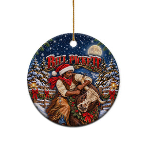 Bill Pickett Christmas Bull Rider Ceramic Ornament Snowy Winter Western Rodeo Night Art