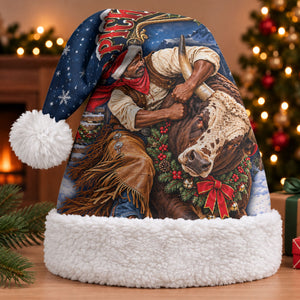Bill Pickett Christmas Bull Rider Christmas Santa Hat Snowy Winter Western Rodeo Night Art