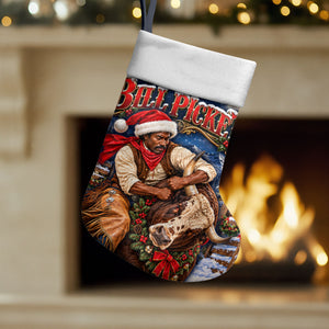 Bill Pickett Christmas Bull Rider Christmas Stocking Snowy Winter Western Rodeo Night Art