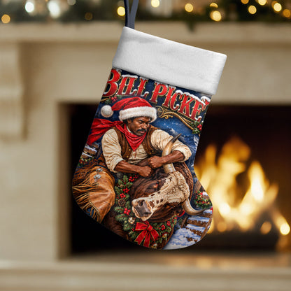 Bill Pickett Christmas Bull Rider Christmas Stocking Snowy Winter Western Rodeo Night Art